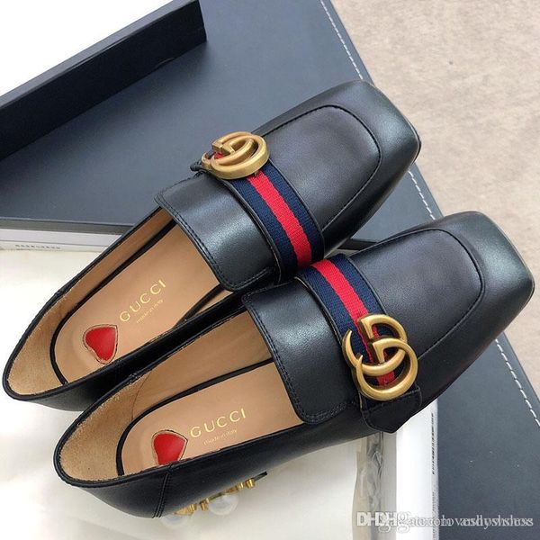 

100% genuine leather women's dress shoes wedding party party casual shoes black white classic pearl and luxury women's shoes size