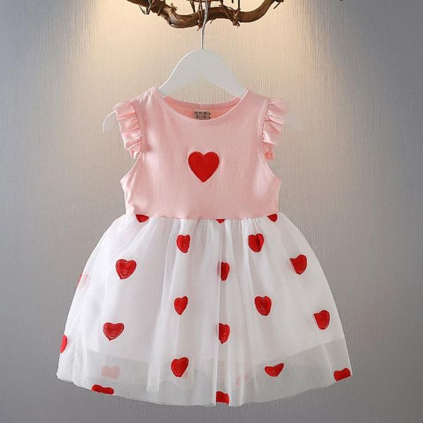 

kid baby girls heart-shaped princess dress children toddler sweet ruffle sleeveless tulle dresses summer clothes dress for girls, Red;yellow
