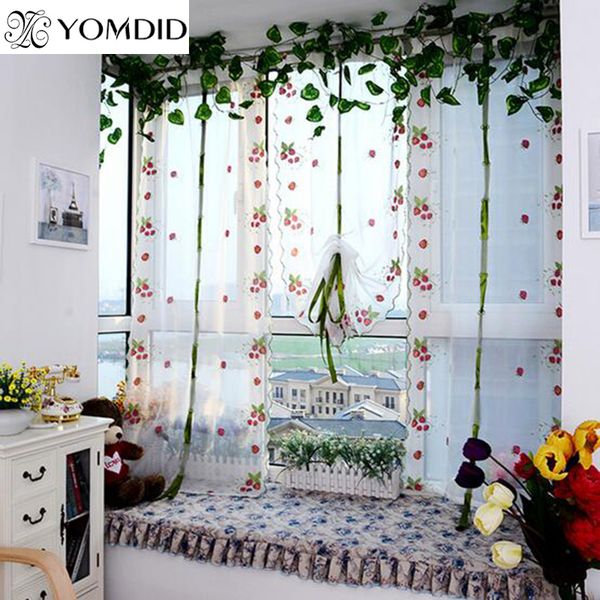 

strawberry embroidery kitchen curtain pastoral window curtains for kitchen living room garters of plants cortina cocina