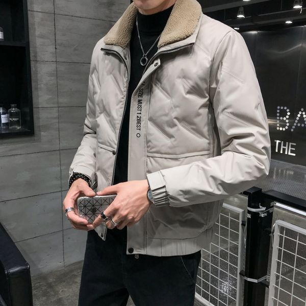 

new winter jacket men's slim warm thick parka men fashion solid color casual lamb hair jacket man streetwear cotton coat men, Black