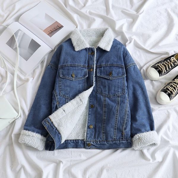

2019 spring fur jean denim jacket women winter front button pockets bomber jacket coat, Black;brown