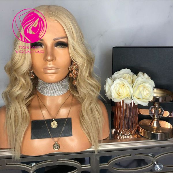 Fantasy Transparent Lace Blond Wavy Full Lace Human Hair Wigs With