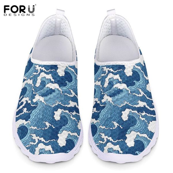 

forudesigns harajuku style sea wave pattern print women summer shoes mesh breathable female sneakers casual chaussure femme 2020, Black