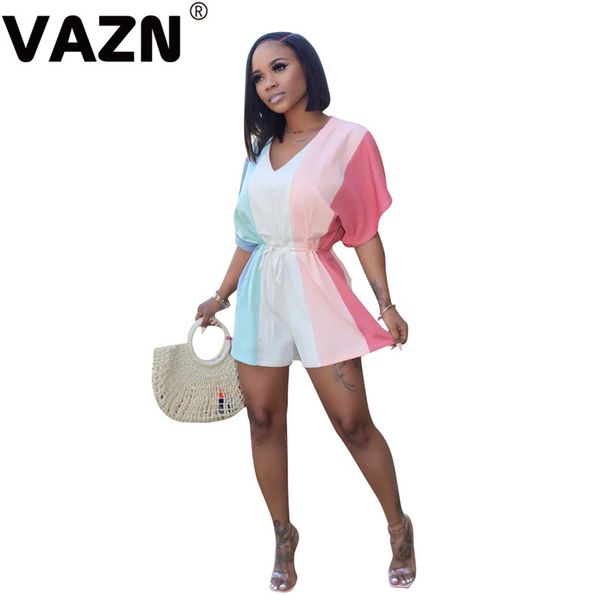 

vazn fashion 2020 summer lady colorful 3 colors playsuit short sleeve v-neck playsuit young girl high street wide playsuits, Black;white