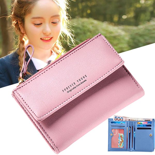 

2018 new fashion sweet women girl wallet purse short design pu leather zipper for coin money cards bs88, Red;black