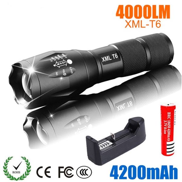 

t6 4000lm tactical military led flashlight zoomable 5-mode tactical torch led mini flashlight torch for 18650 super bright torch waterproof