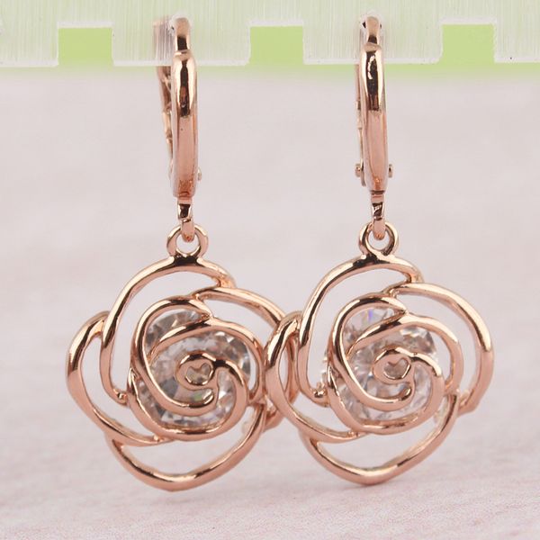 

crazy feng fashion new women/girl's gold-color white cz stone flower drop earrings gift jewelry, Silver