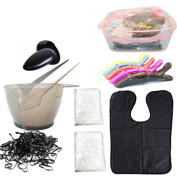 

8pcs professional hair dyeing tool set disposable hair cape shower cap hair clip brush comb mixing bowl brushes salon supplies