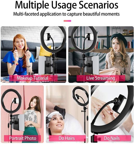 

ring light with selfie tripod stand & cellphone holder for video makeup,camera pgraphy,10inch led lamp ringlight for recording,youtube