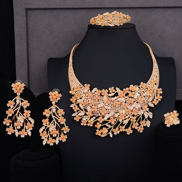 

godki big luxury plum blossom african cubic zircon cz nigerian jewelry sets for women wedding beads bridal jewelry sets, Silver