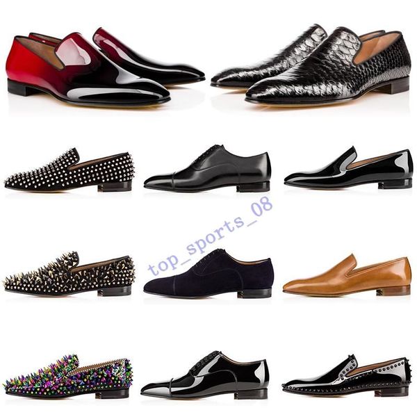 

2019 роскошные мужские дизайнерские туфли красные низы повседневная обувь матовая лакированная кожа круглые пальцы скольжения шипы плоские д, Black