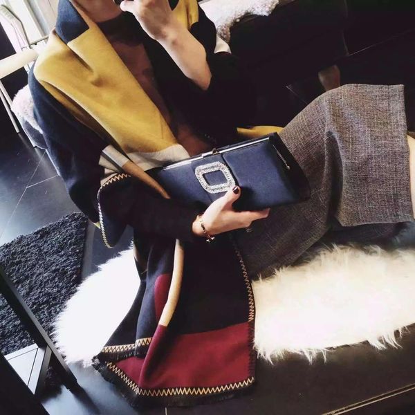 

2019 autumn winter women's plaid scarf spell color plaid girl's long warm scarves shawl female fashion scarf wraps 70*180cm, Blue;gray