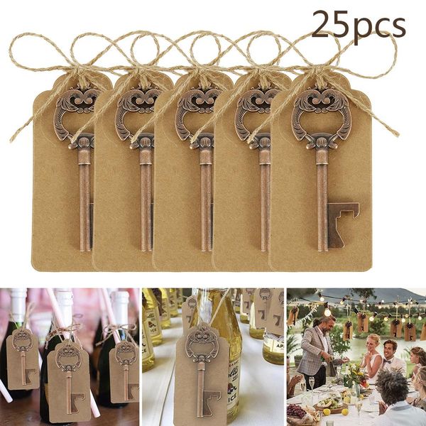 25 teile/los Metall Schlüssel Bier Flasche Opener Wein Schlüsselbund Hochzeit Gastgeschenke Vintage Küche Zubehör Antike Geschenke Für Gäste