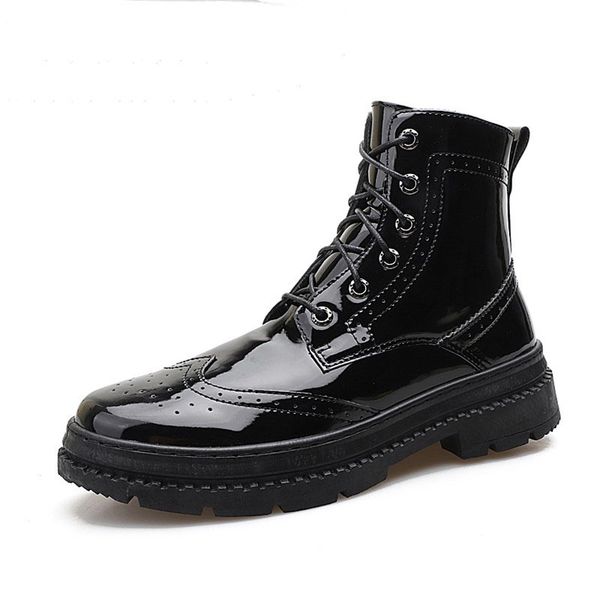 

winter boots men patent leather men boots new winter shoes men, Black