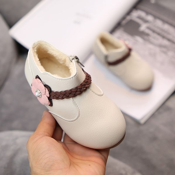 

fashsiualy winter princess baby girls zip boots shoes warmÂ children kid girls solid flower weave princess zip boots shoes, Black;grey