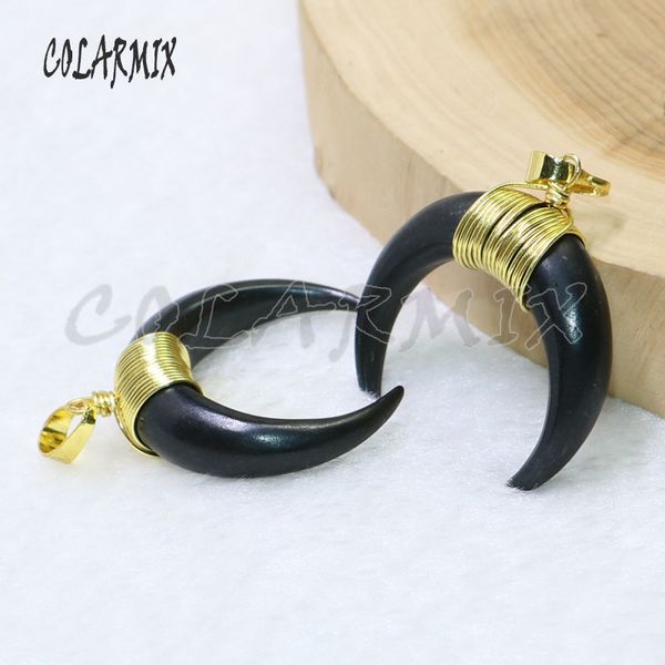 

5 pieces ox bone pendants horn pendants crescent beads wire wrap wholesale jewelry for women 9022, Silver
