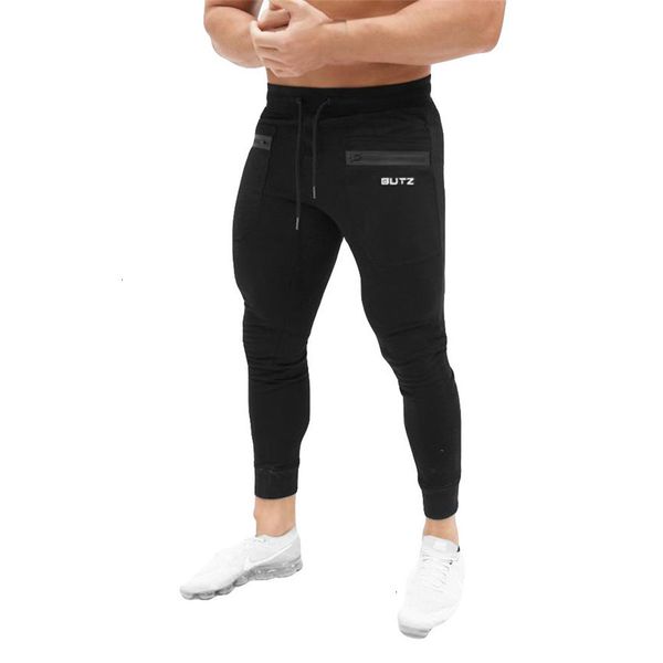 

ankle-length men's pants men pure color printed overalls casual pocket sport work casual trouser pants sport men fitness, Black