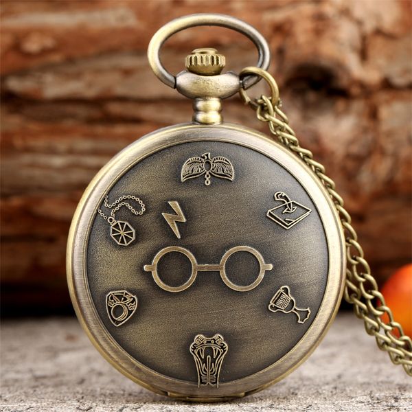 

classic magic school theme quartz pocket watches retro necklace watches fob sweater chain pendant watch gifts kids men women, Slivery;golden
