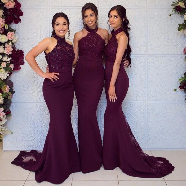 

halter mermaid bridesmaid dresses 2020 long beaded appliques formal dresses for wedding party gowns custom made, White;pink