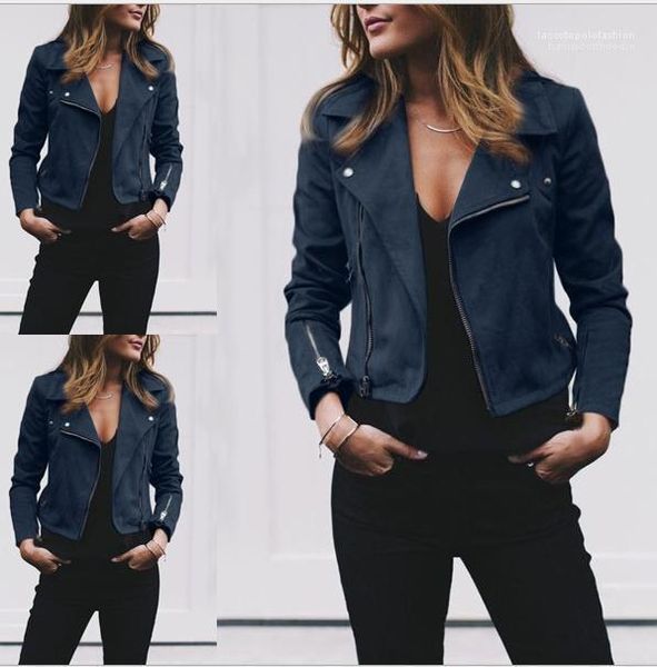 

neck fashion zipper fly coats casual solid color women outerwear with button women designer jackets lapel, Black;brown