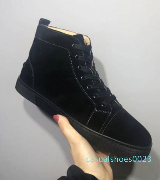 

italy design red bottom veau velours sneaker high lace-up shoes mens sneaker red rubber sole grey suede men flat orlato rantus qa23, Black