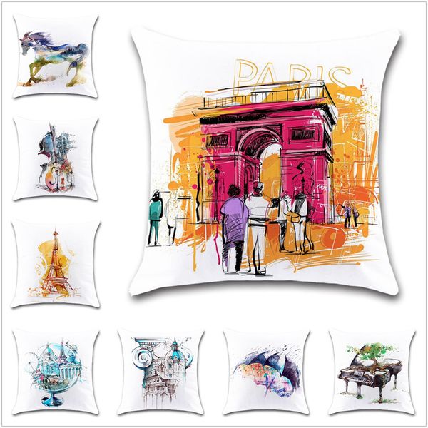 

creative city view art pattern cushion cover decoration coffee chair home sofa car seat friend children bedroom gift pillowcase
