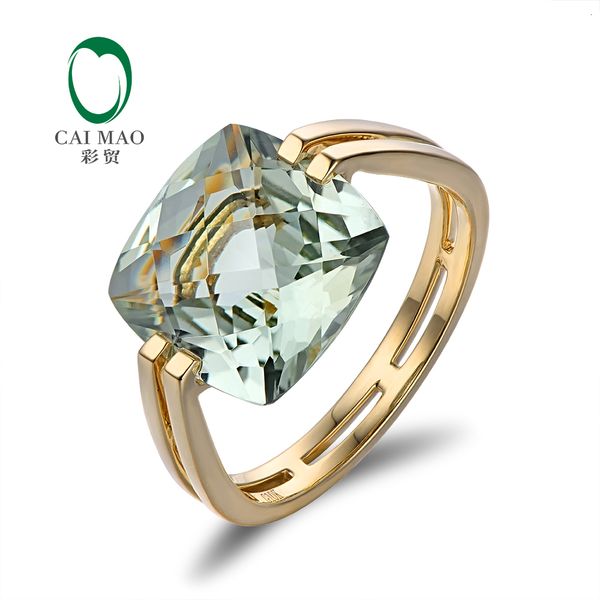 

caimao ювелирных изделий 6.6ct природных площади подушка зеленый аметист 14k золотое кольцо бесплатная доставка cj191205, Slivery;golden