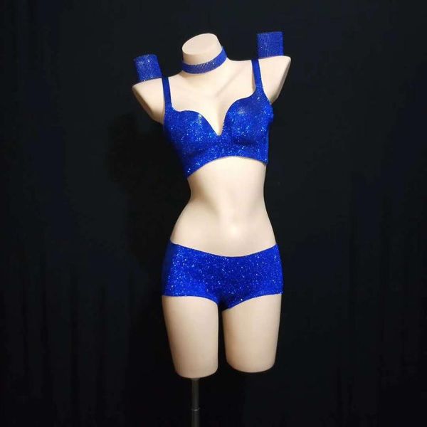 

female singer stage costume women costumes stage rhinestone royalblue bra dance outfit jazz dj ds show dance wear clothes, Black;red