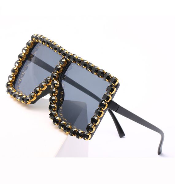 

2020 new fashion luxury sunglasses diamond twinkle sun glasses for women rectangle oversize frame vintage sunglass uv400 protective eyewear, White;black