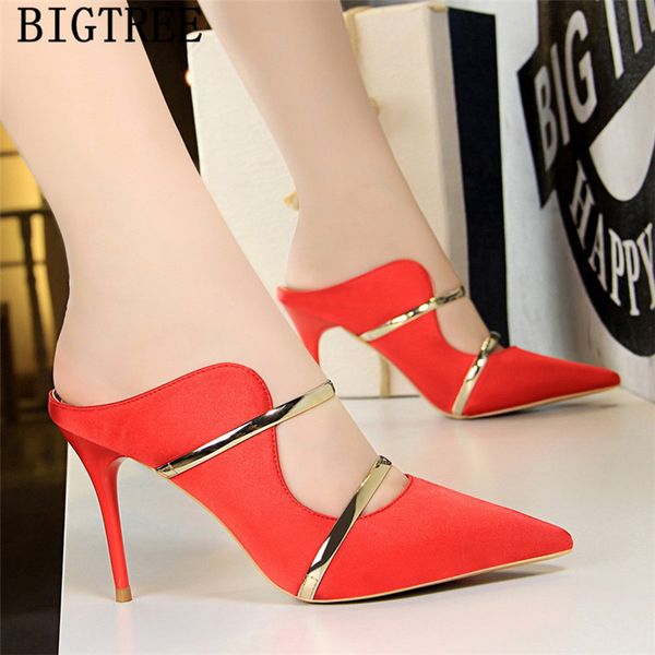 

2019 shoes women pumps mules high heels wedding shoes bride bigtree heels women sandals pointed toe high buty, Black