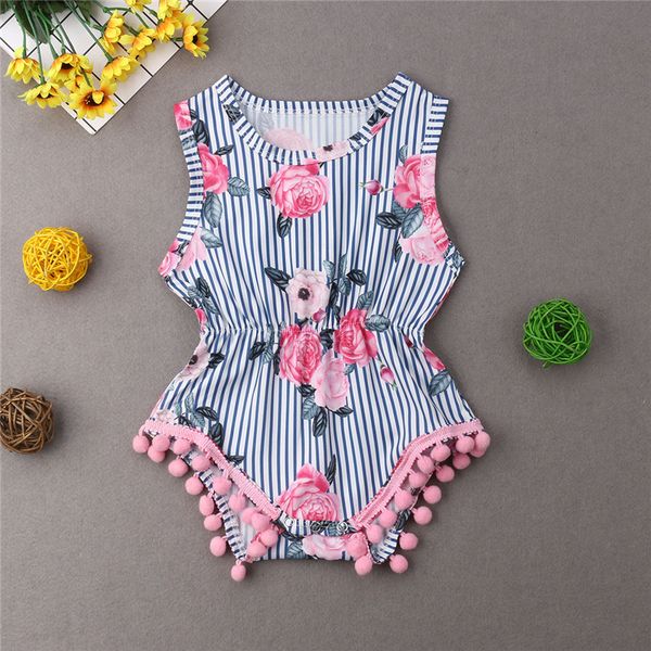 

pudcoco fashion newborn infant baby girl floral bodysuit jumpsuit tassel sunsuit cotton clothes 0-18m, Blue
