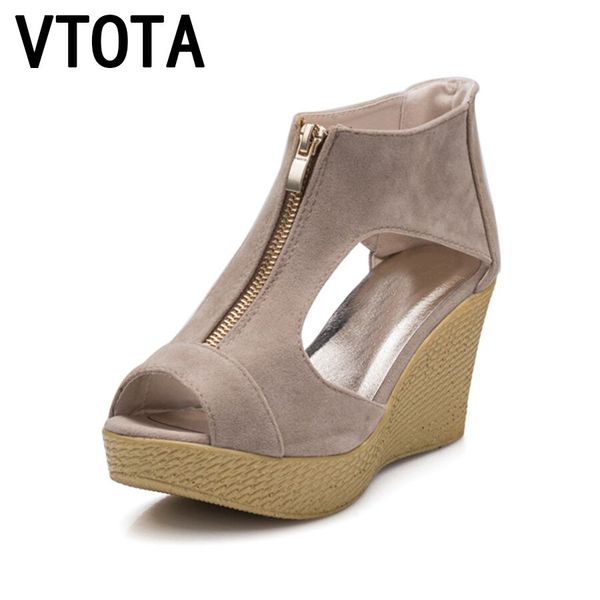

vtota summer shoes woman platform sandals women soft leather casual peep toe gladiator wedges women shoes zapatos mujer a89, Black
