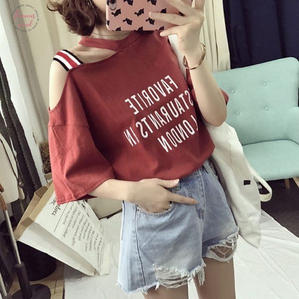 

women off shoulder fashion loose t shirt harajuku 2019 korean style letter printed female white basic females t shirts
