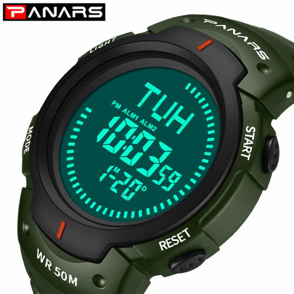 

panars outdoor sport digital men watch with compass electronic wrist watches male chronograph count down timer alarm clock 8208, Slivery;brown