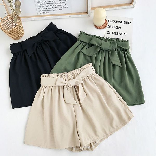 

2019 summer casual shorts мода лук-бич высокой талией шорты леди женщины solid color plus размер сыпучие wide leg короткие штаны, White;black