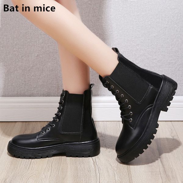 

winter women ankle boots booties women pu leather black lace-up combat motorcycle boots shoes warm snow mujer t872