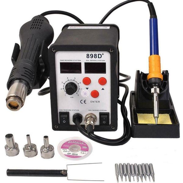 

898d+ 2in1 smd rework soldering station solder esd tips bga air nozzles 110v