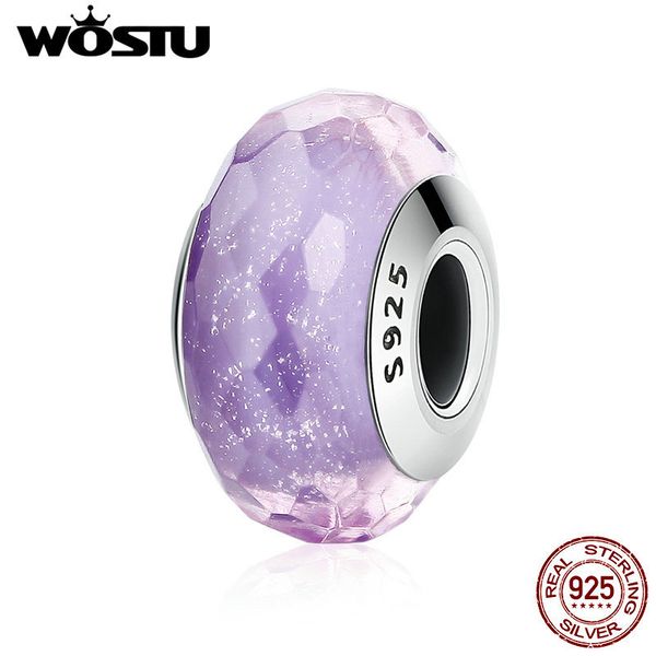 

wostu новый 100% 925 стерлингового серебра увлекательная фиолетовый murano стеклянных бусин fit оригинальный wst браслет европейского ювелир, Blue;slivery