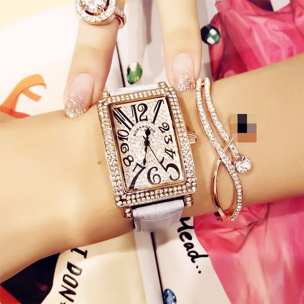 

new fashion casual ladies quartz watch full rhinestone watch rose gold female square leather, Slivery;brown