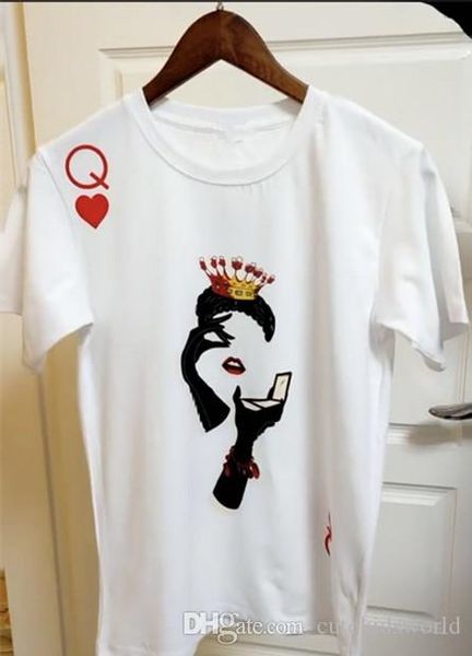 

queen 2018 luxury europe italy высокое качество футболки для девочек мода женщины футболка повседневная хлопчатобумажная футболка топ, White