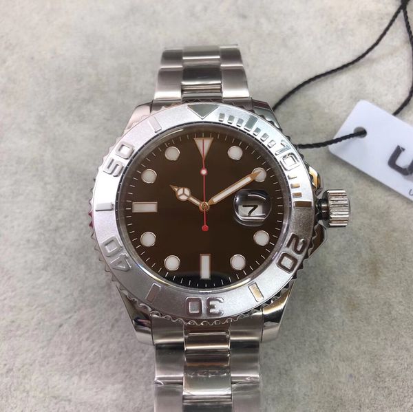 

премиум классический мужские часы yacht 44mm черный циферблат высокого качества автоматические механические нержавеющей стали складной ремеш, Slivery;brown