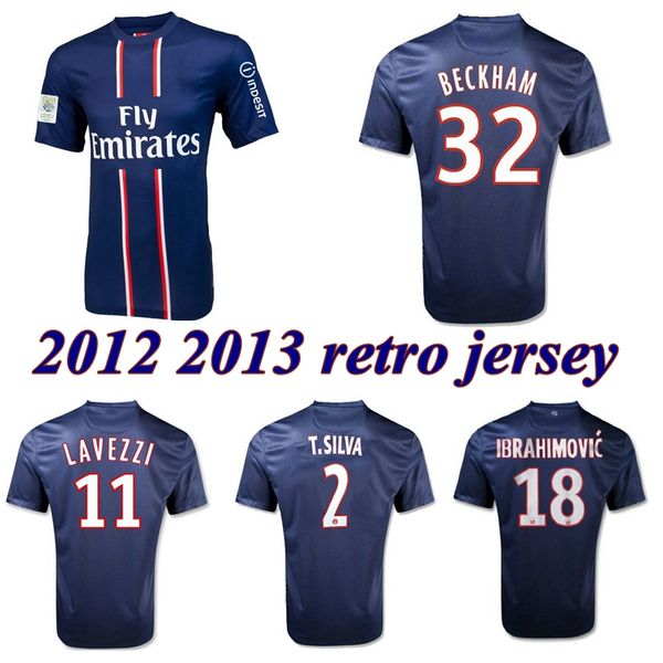 

2012 2013 ibrahimovic beckham retro soccer jersey 12 13 pastore lavezzi menez t.silva matuidi verratti vintage classic football shirt, Black;yellow