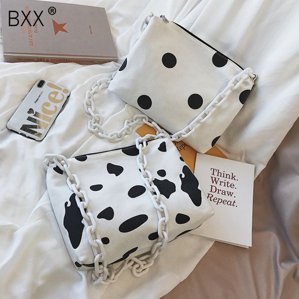 

bxx] women's single shoulder crossbody bag all-match flap 2020 fashion dot printing canvas large capacity bag chain bags hf417