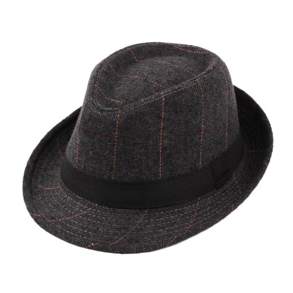 

men retro striped road jazz hat wide edge black ribbon decoration winter warm cap elegant fashionable gentleman fedora yl5, Blue;gray