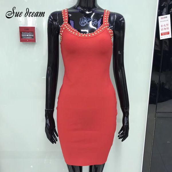 

2019 summer new red black beaded bandage dress spaghetti dress celebrity party, Black;gray