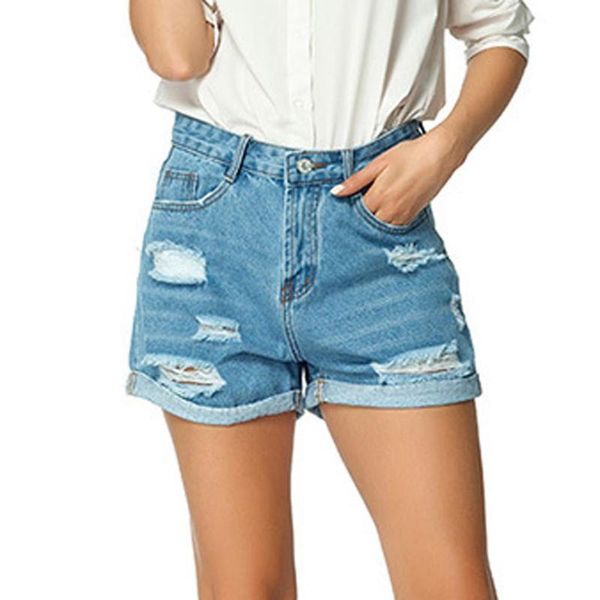 

fashion denim shorts high waist women jeans shorts ripped ladies casual denim streetwear blue 2020