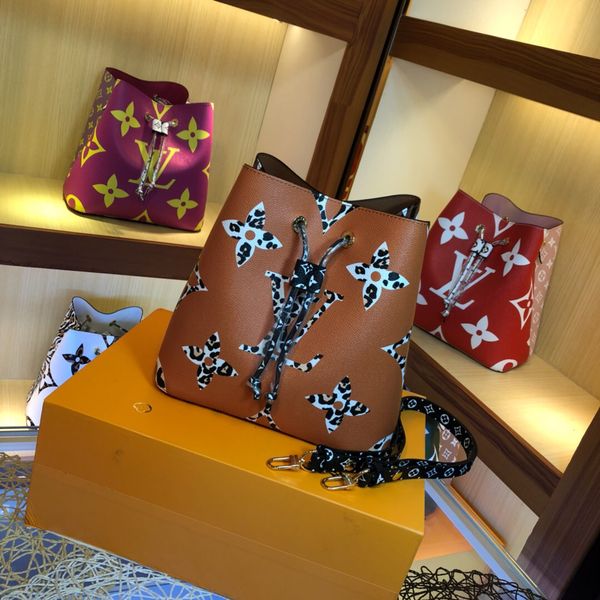 

neonoe leather fashion famous shoulder bag tote designer leopard l printing handbags presbyopic shopping bag purse messenger bag