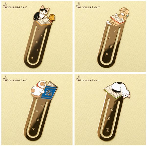 

4pcs/lot 4 style mini clover bookmark cute pottering cat metal bookmarks for book holder gift school supplies papelaria