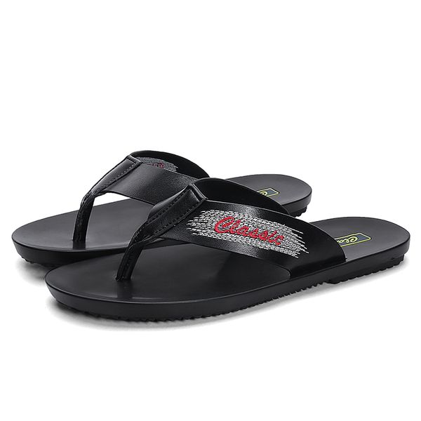 

slides men leather outside flat flip flops men casual comfortable summer slippers beach fashion black plus size