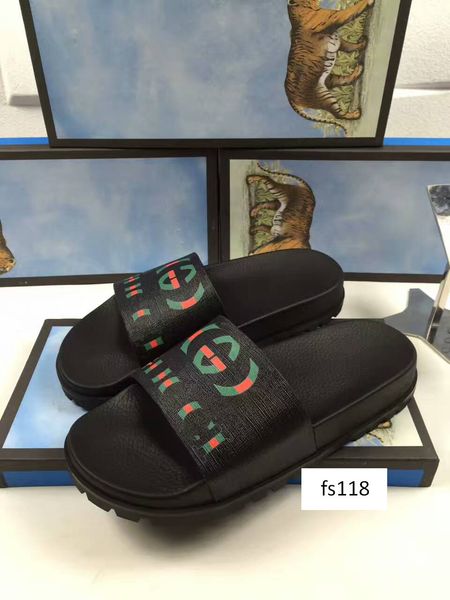 

с коробки top designer men summer rubber сандалии пляжа slide мода потертости тапочки крытый обувь размер 40, Black